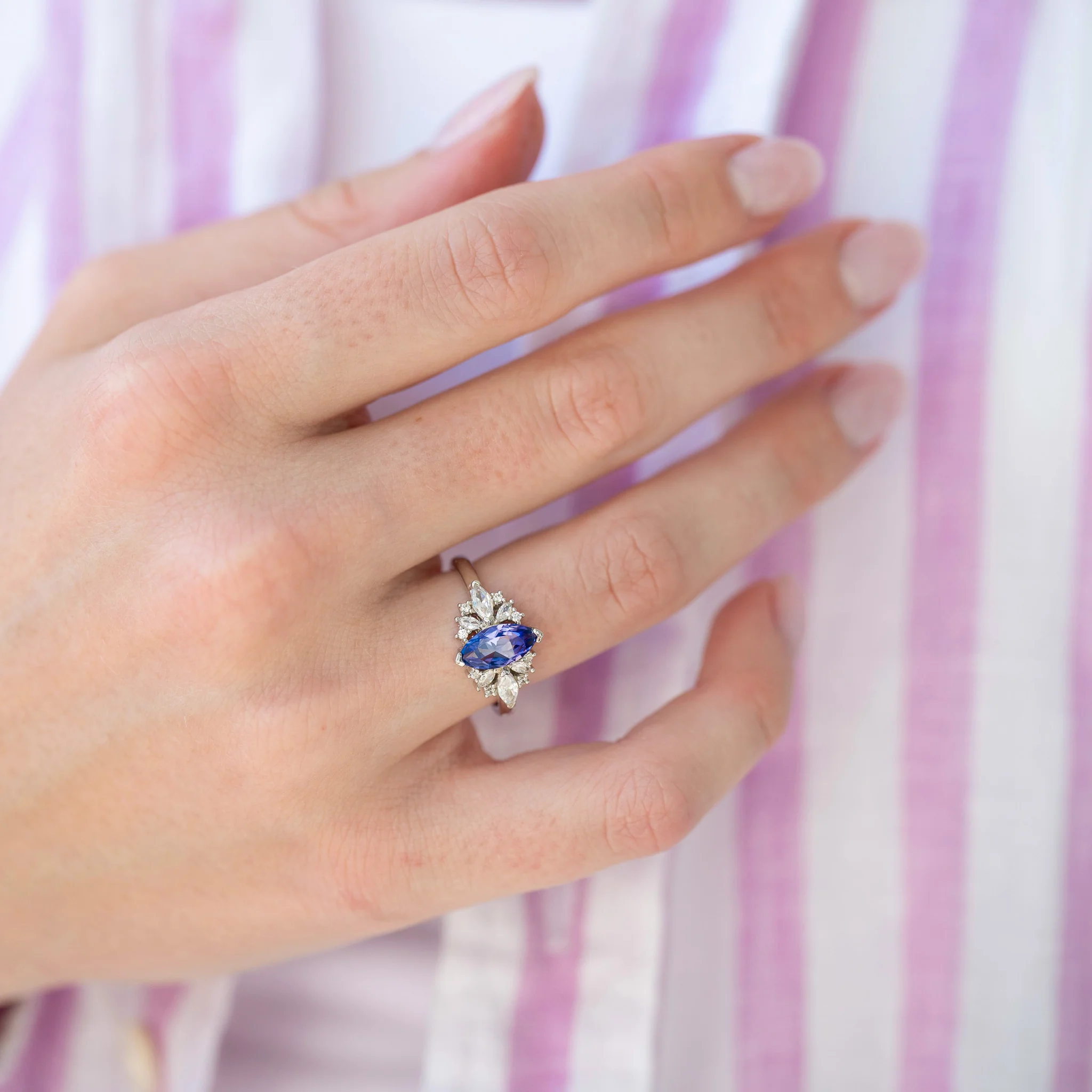 Adeline Marquise Cut Tanzanite Ring in Sterling Silver - Image 3