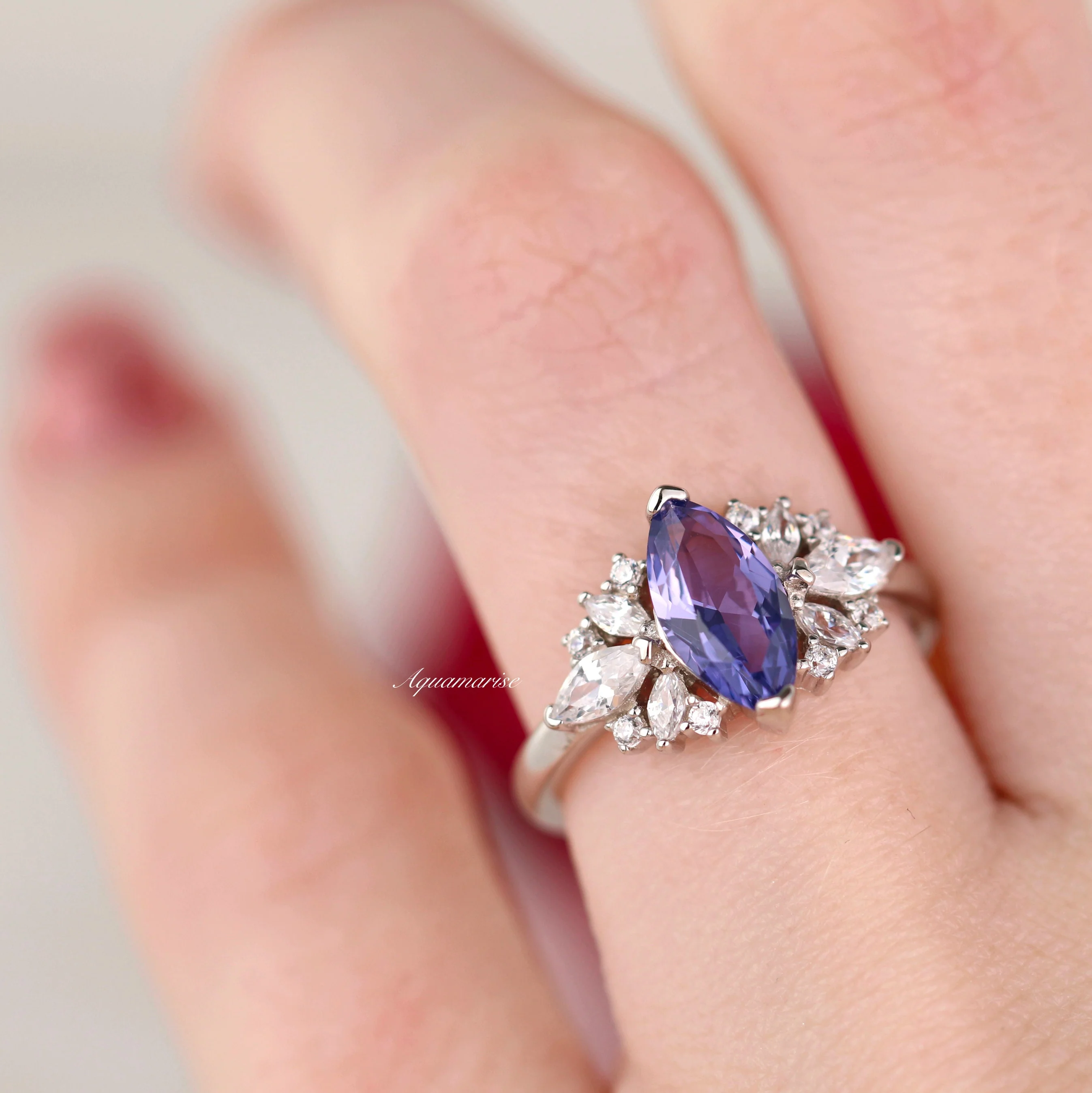 Adeline Marquise Cut Tanzanite Ring in Sterling Silver - Image 4