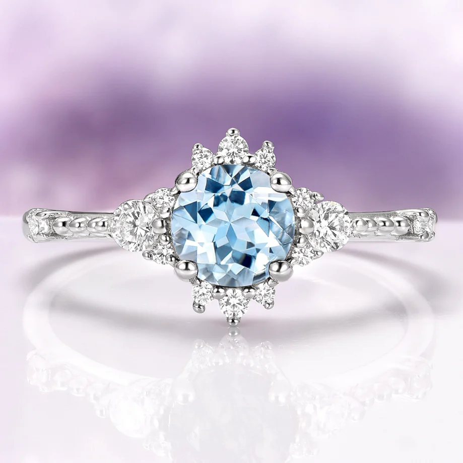 Vintage Round Cut Aquamarine Ring in Sterling Silver
