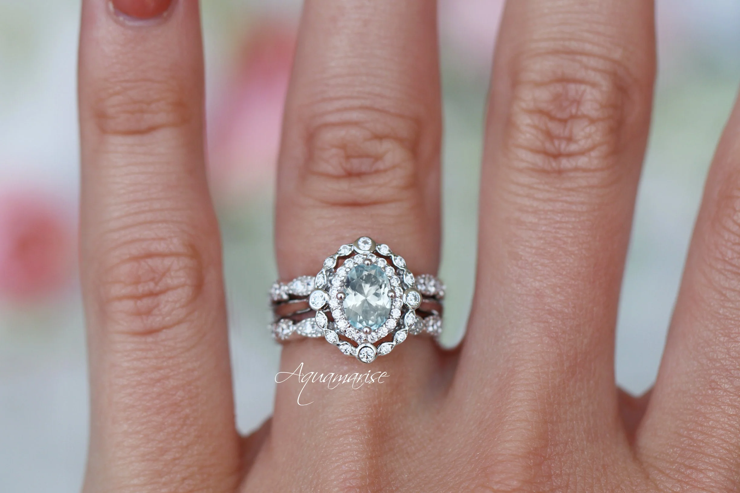 Valentina Vintage Inspired Aquamarine Engagement Ring in Sterling Silver - Image 3