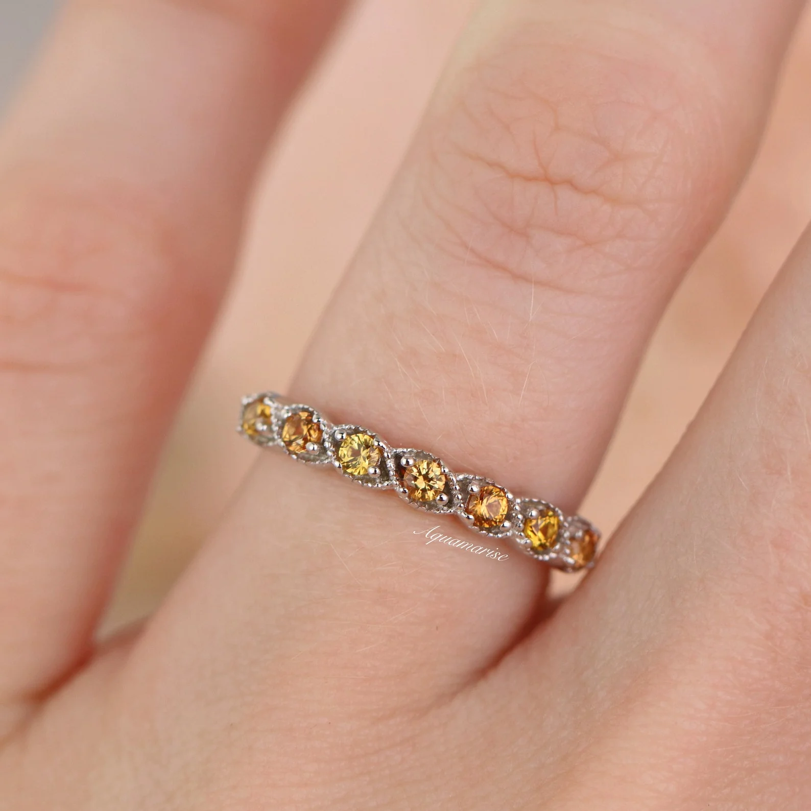 Vintage Natural Citrine Band in Sterling Silver - Image 3
