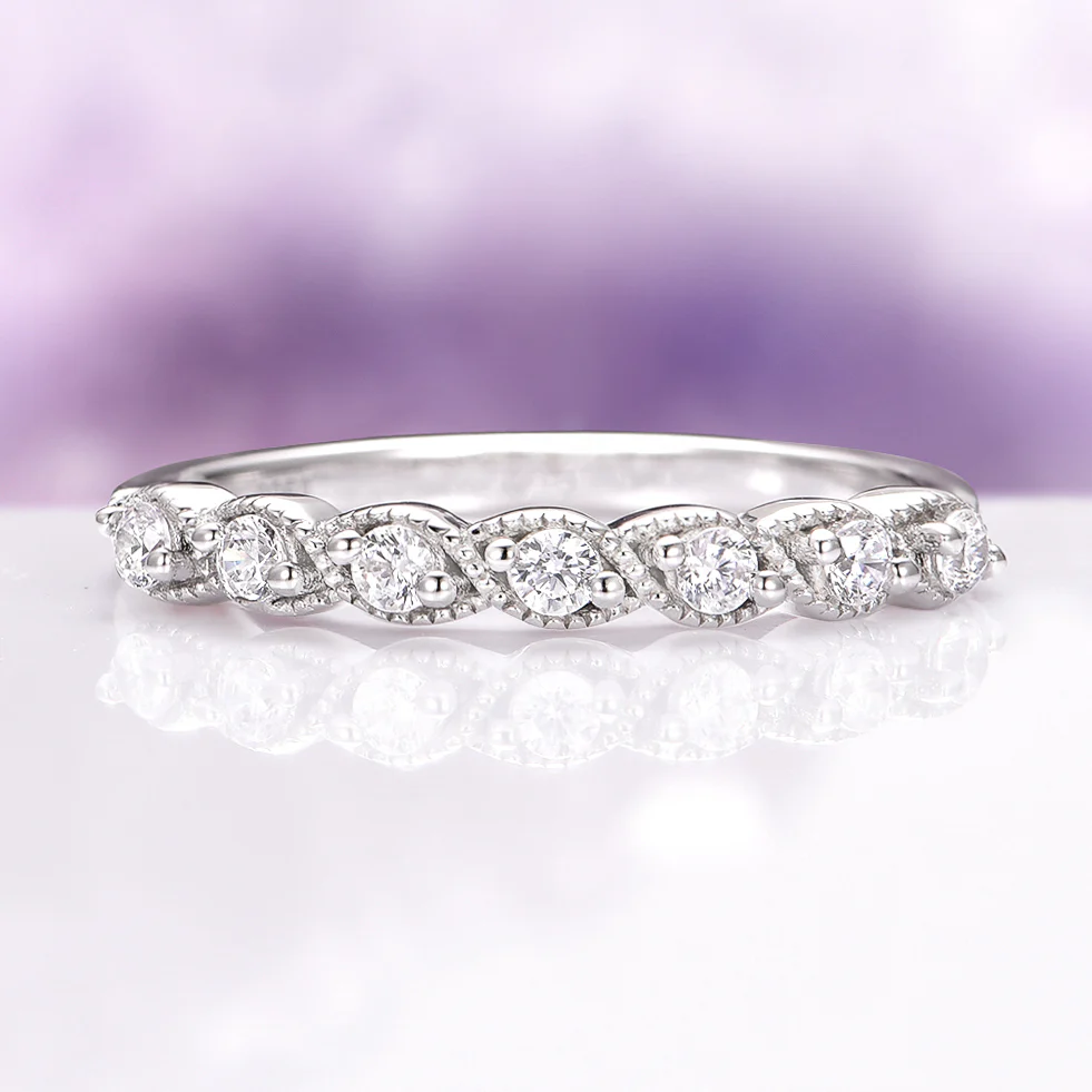 Art Deco Milgrain Wedding Band in 14K White Gold