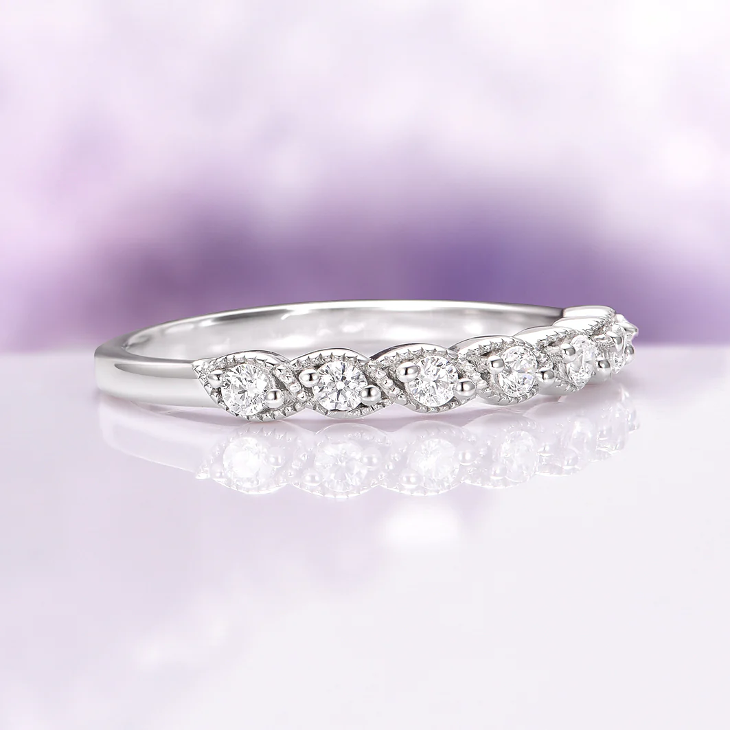 Art Deco Milgrain Wedding Band in 14K White Gold - Image 4