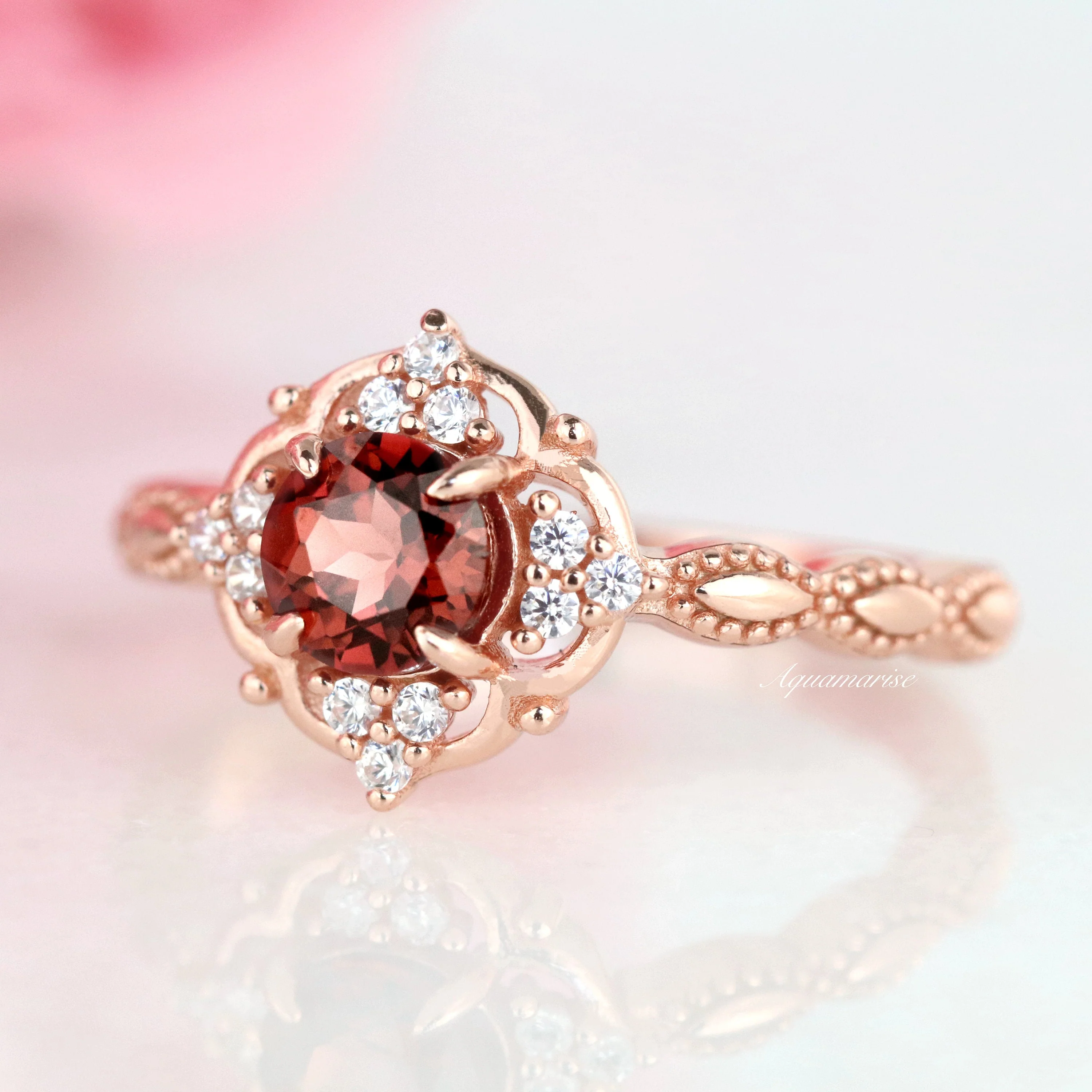 Garnet Ring- 14K Rose Gold Vermeil - Image 4