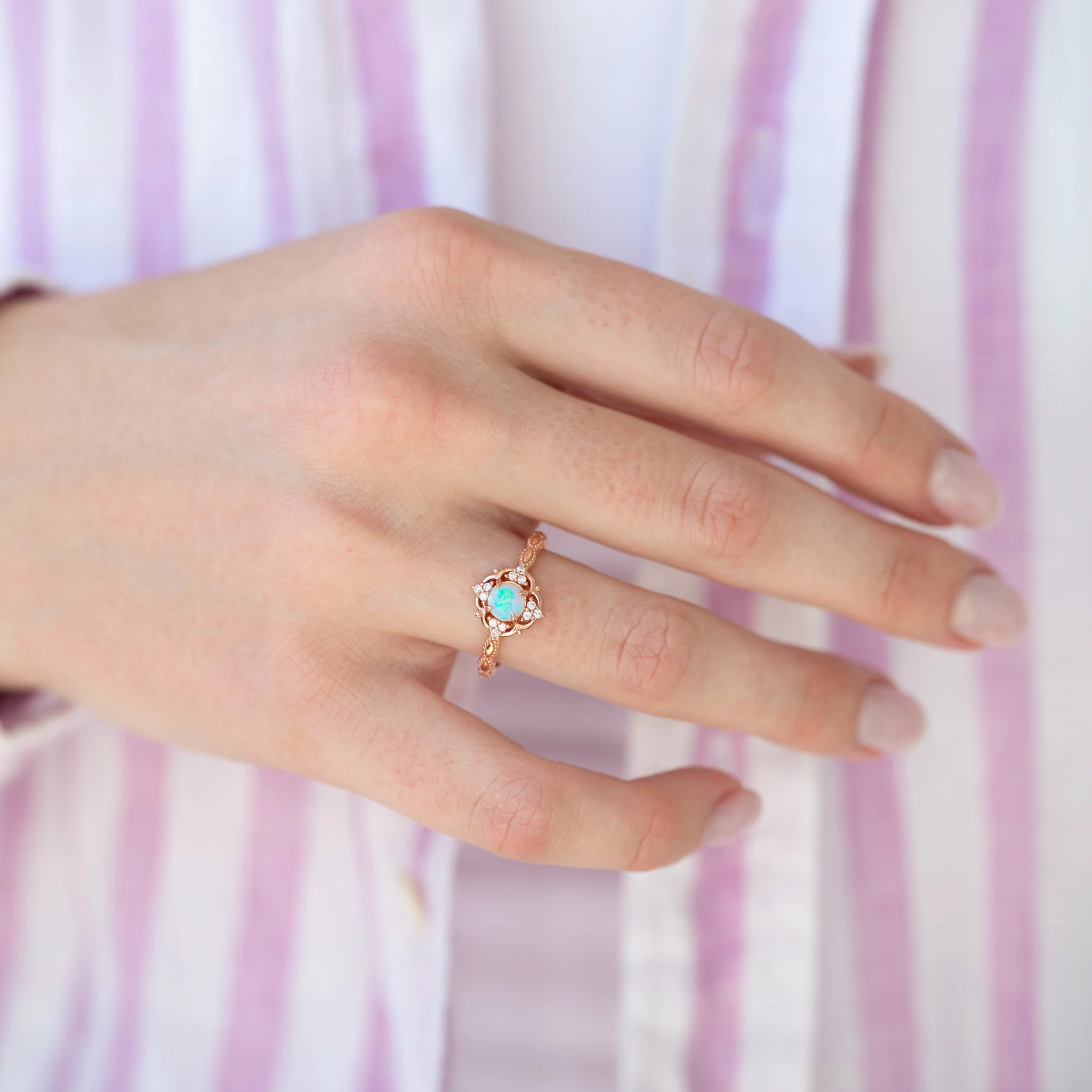 Natural Australian Opal Ring in 14K Rose Gold Vermeil - Image 2