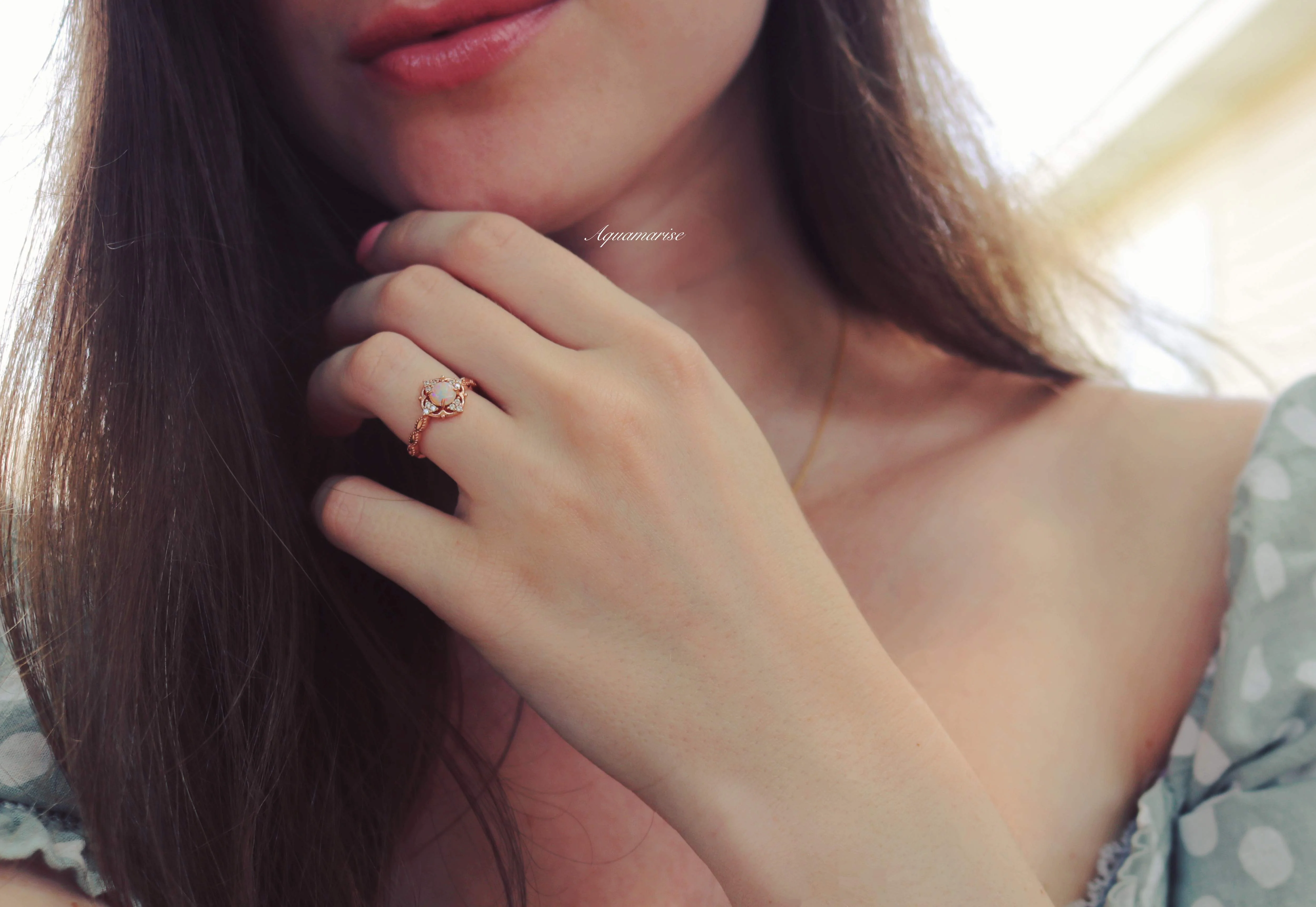 Natural Australian Opal Ring in 14K Rose Gold Vermeil - Image 3
