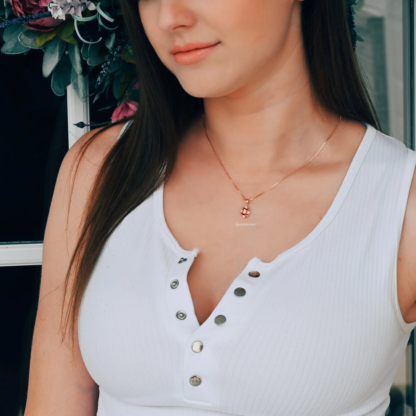 Vintage Natural Red Garnet Necklace in 14K Rose Gold Vermeil - Image 2