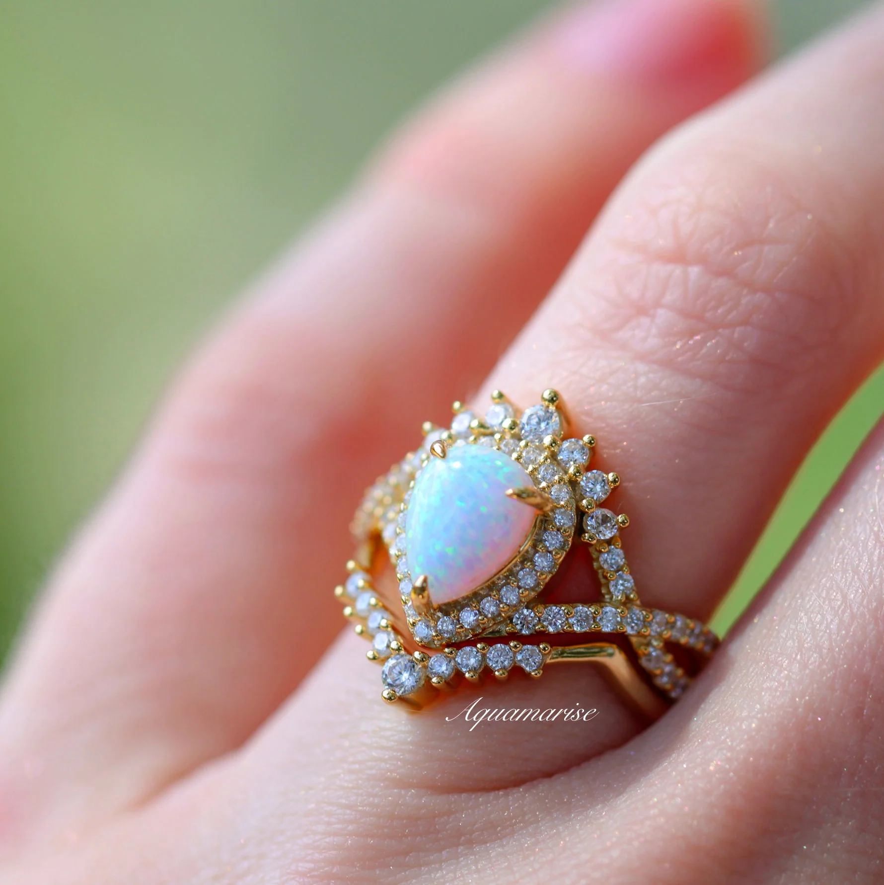 Harper White Fire Opal Ring Set in 14K Yellow Gold Vermeil - Image 2
