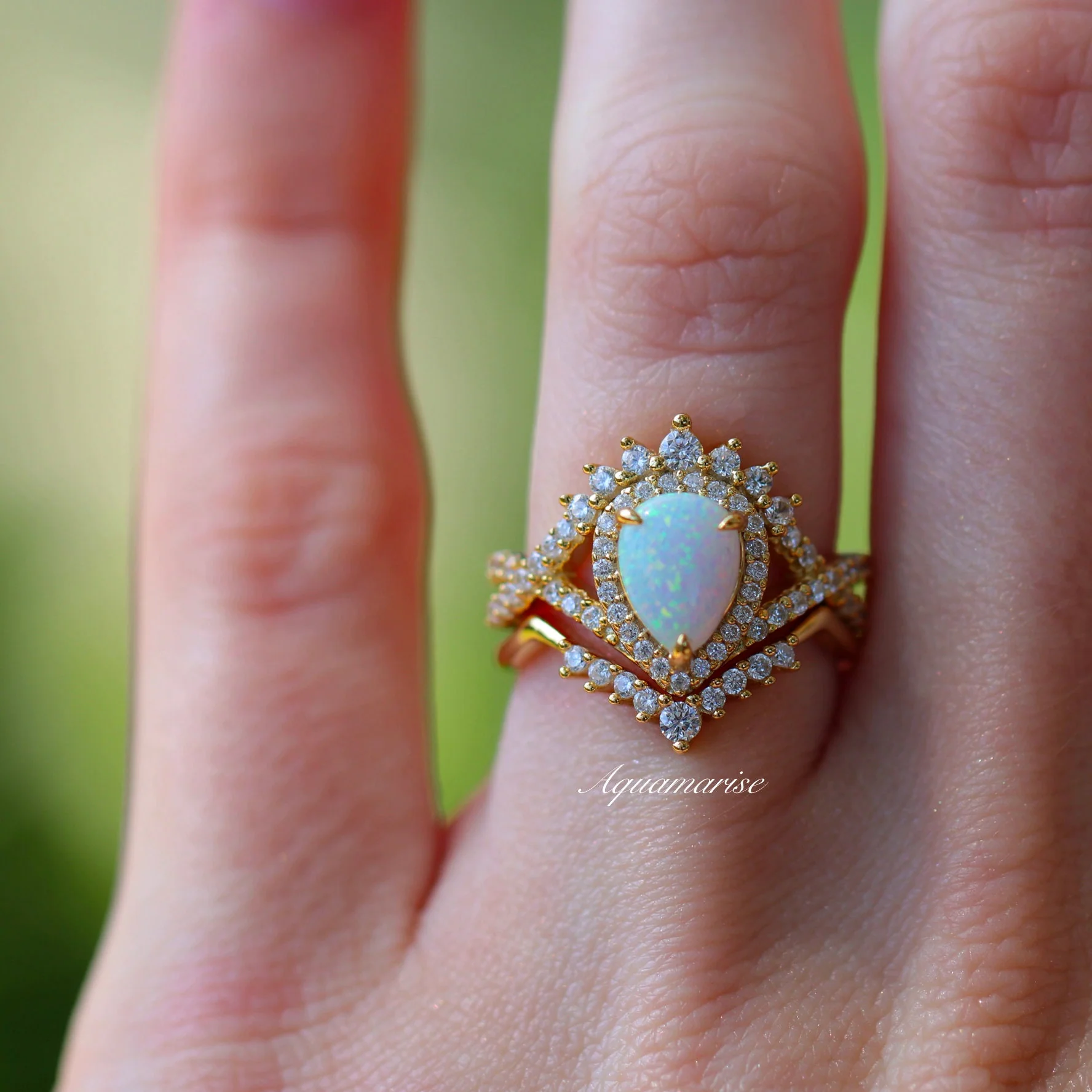 Harper White Fire Opal Ring Set in 14K Yellow Gold Vermeil - Image 3