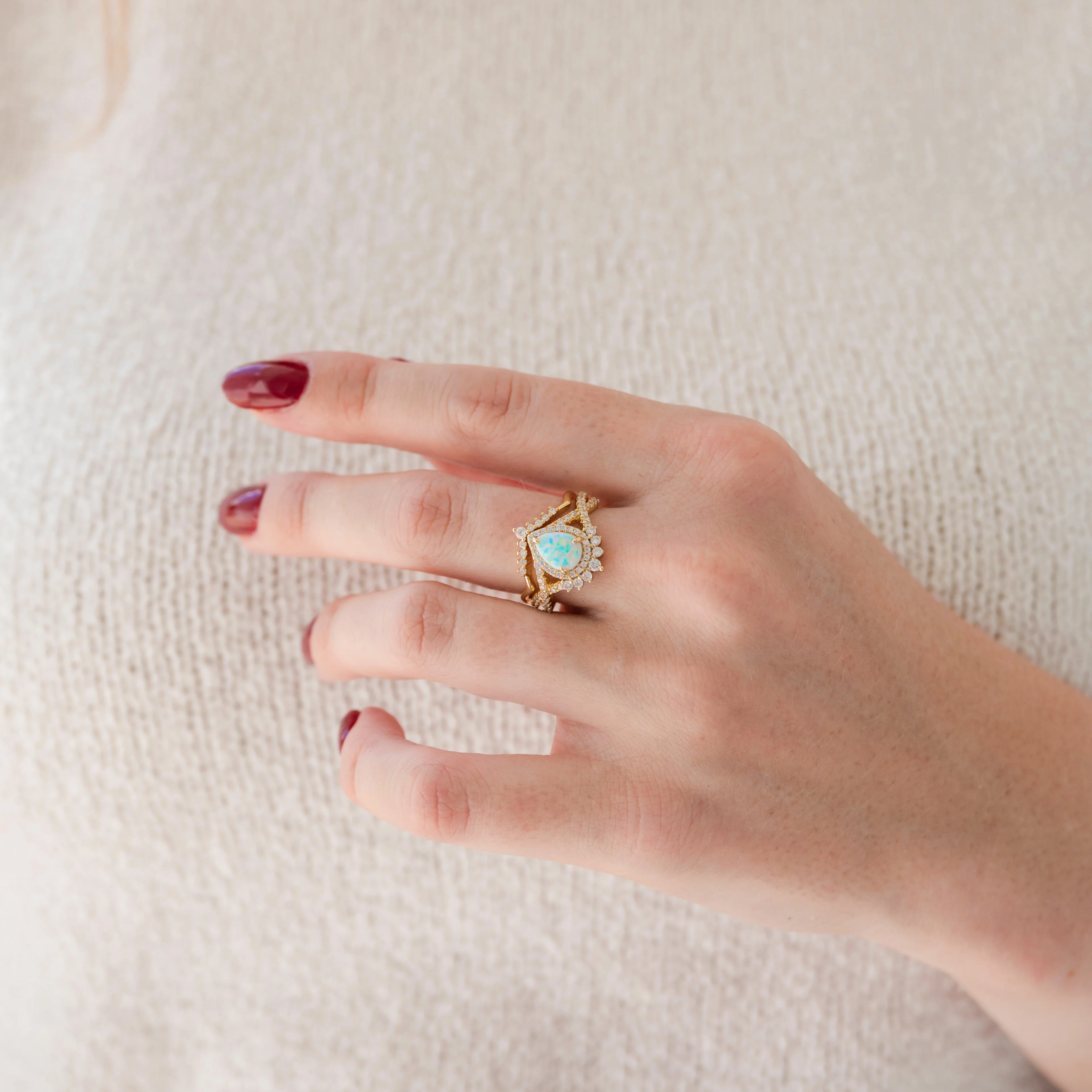 Harper White Fire Opal Ring Set in 14K Yellow Gold Vermeil - Image 4