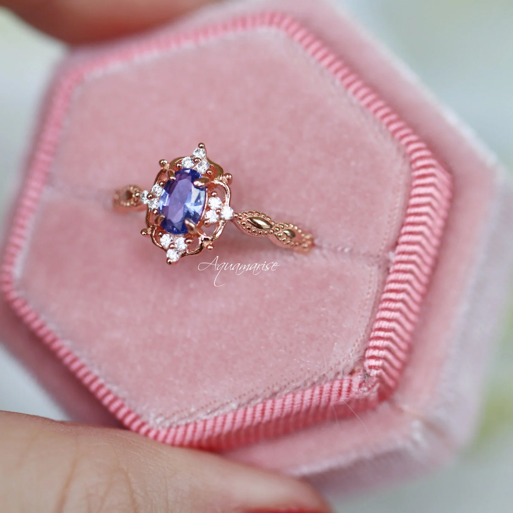 Vintage Tanzanite Ring in 14K Rose Gold Vermeil - Image 2