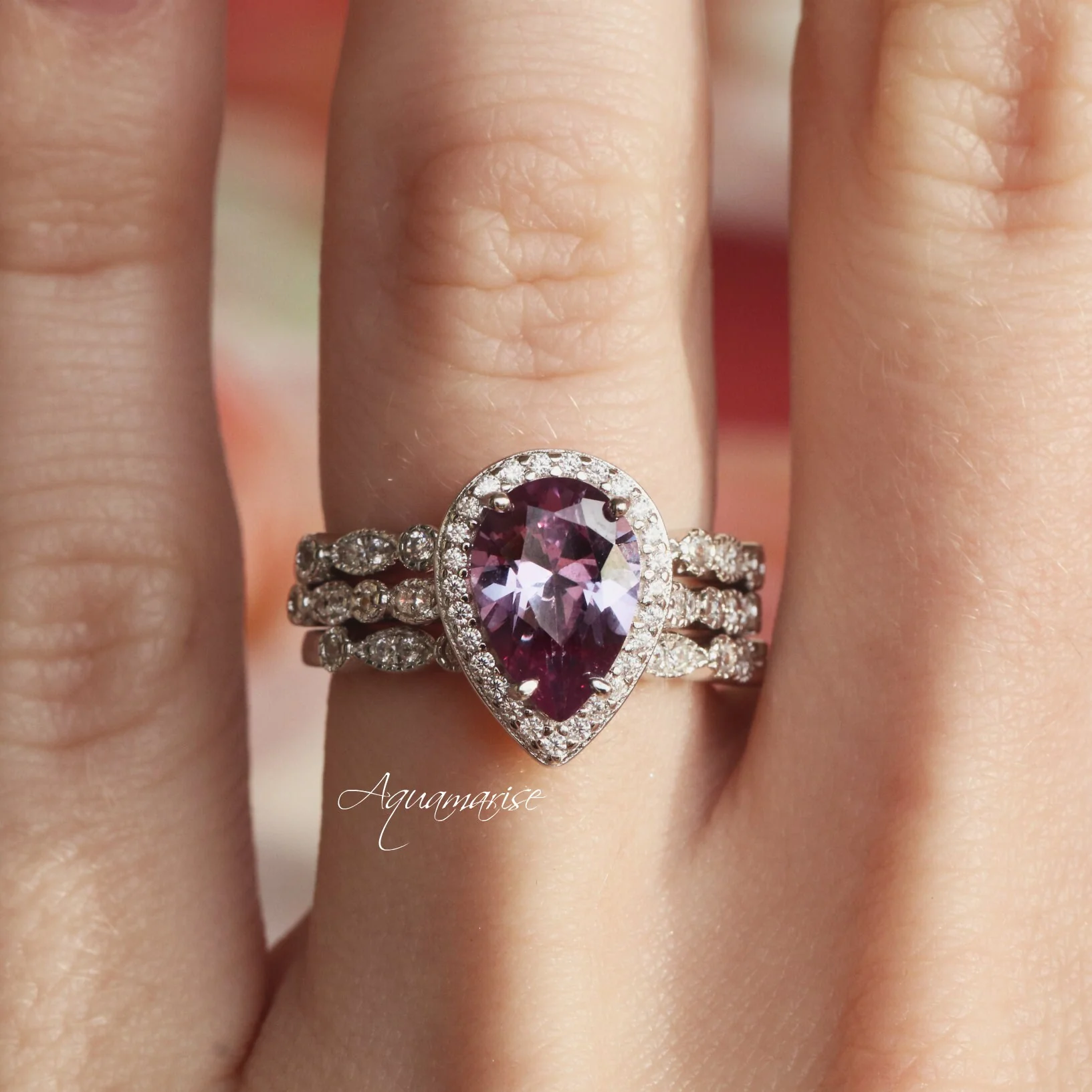 Vintage Teardrop Alexandrite Ring in Sterling Silver - Image 3