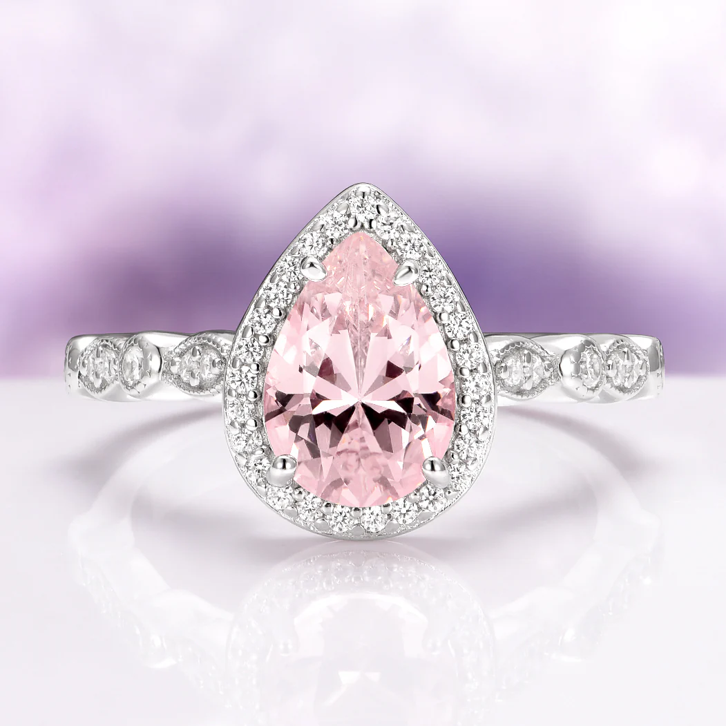 Teardrop Morganite Ring in Sterling Silver
