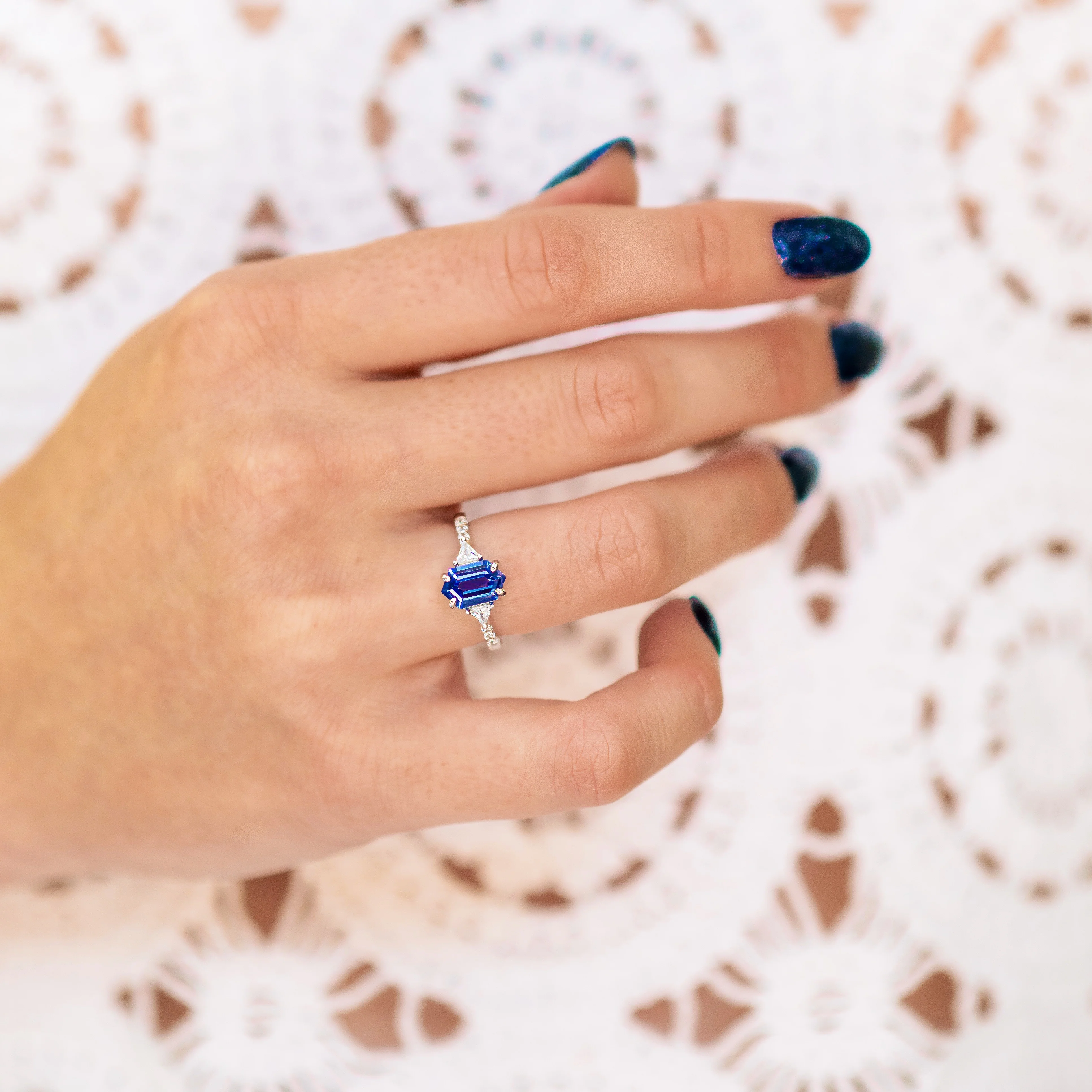 Violet Hexagon Lab Sapphire Ring in Sterling Silver - Image 2
