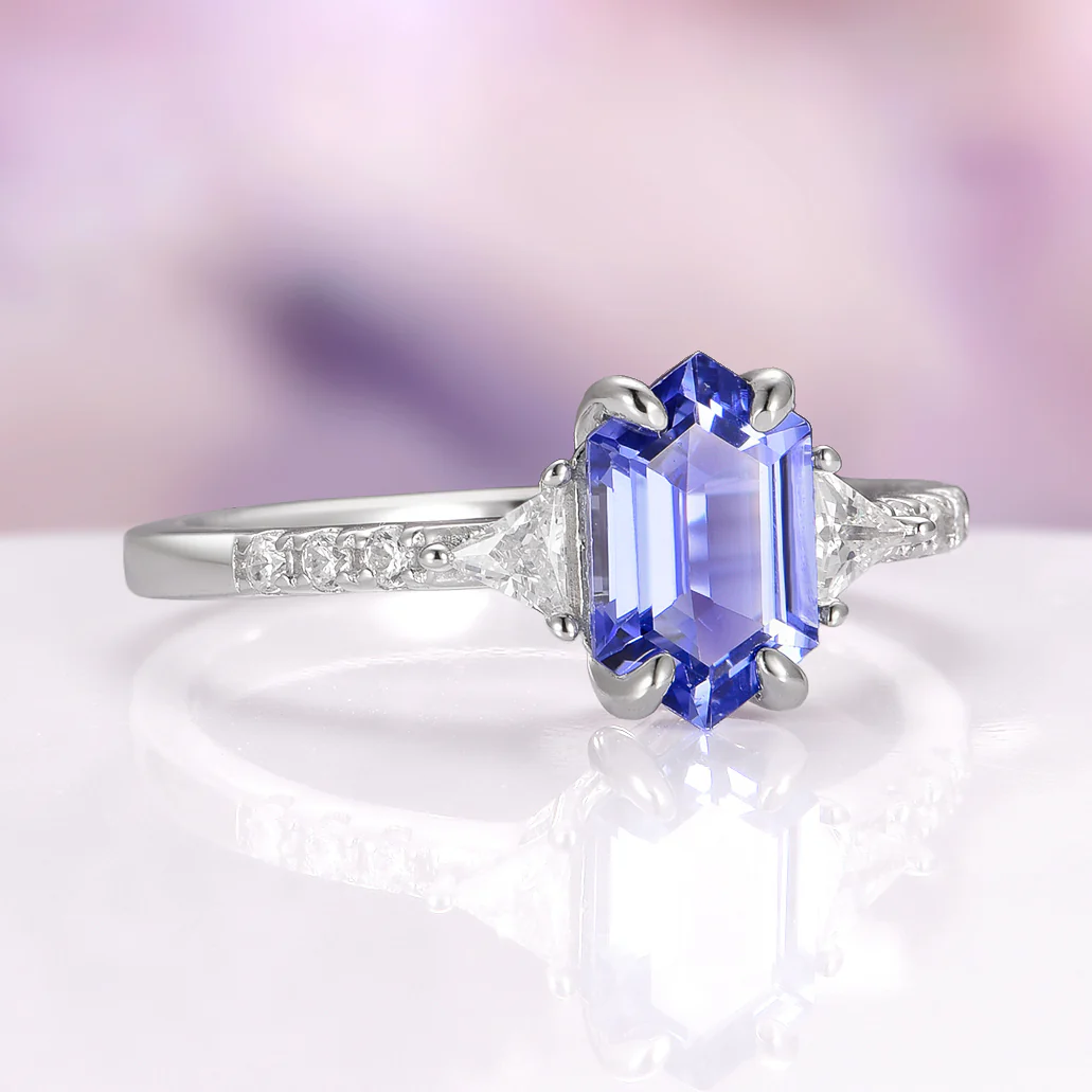 Violet Hexagon Lab Sapphire Ring in Sterling Silver - Image 3