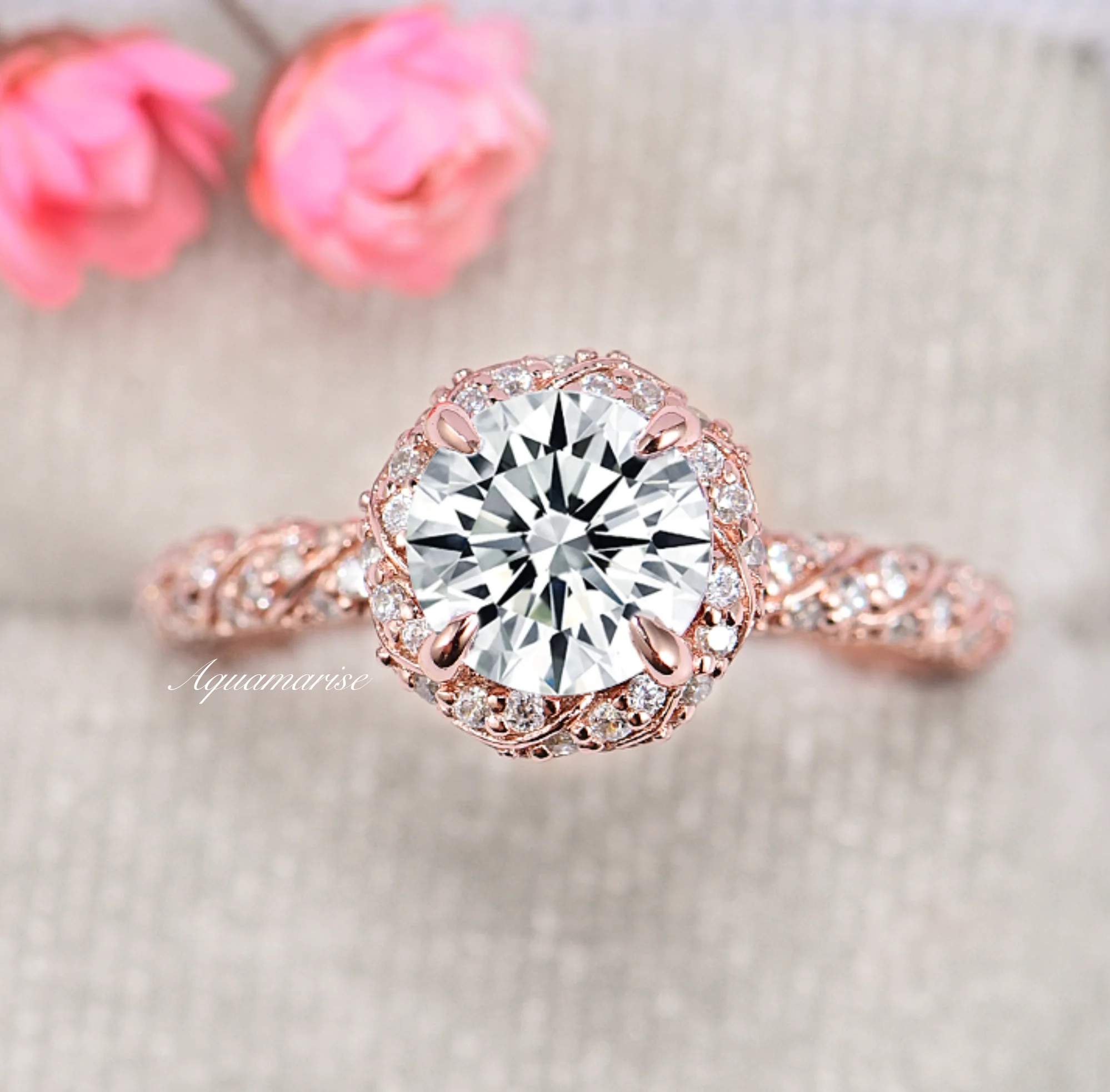 Waverly Moissanite Engagement Ring in 14K Solid Rose Gold - Image 5