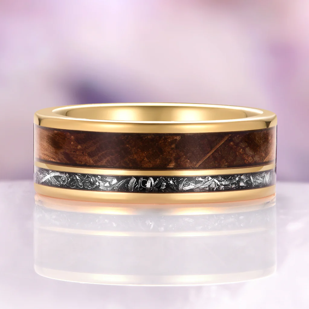 Whiskey Barrel & Meteorite Band in Yellow Gold Tungsten Carbide (8mm) - Image 2