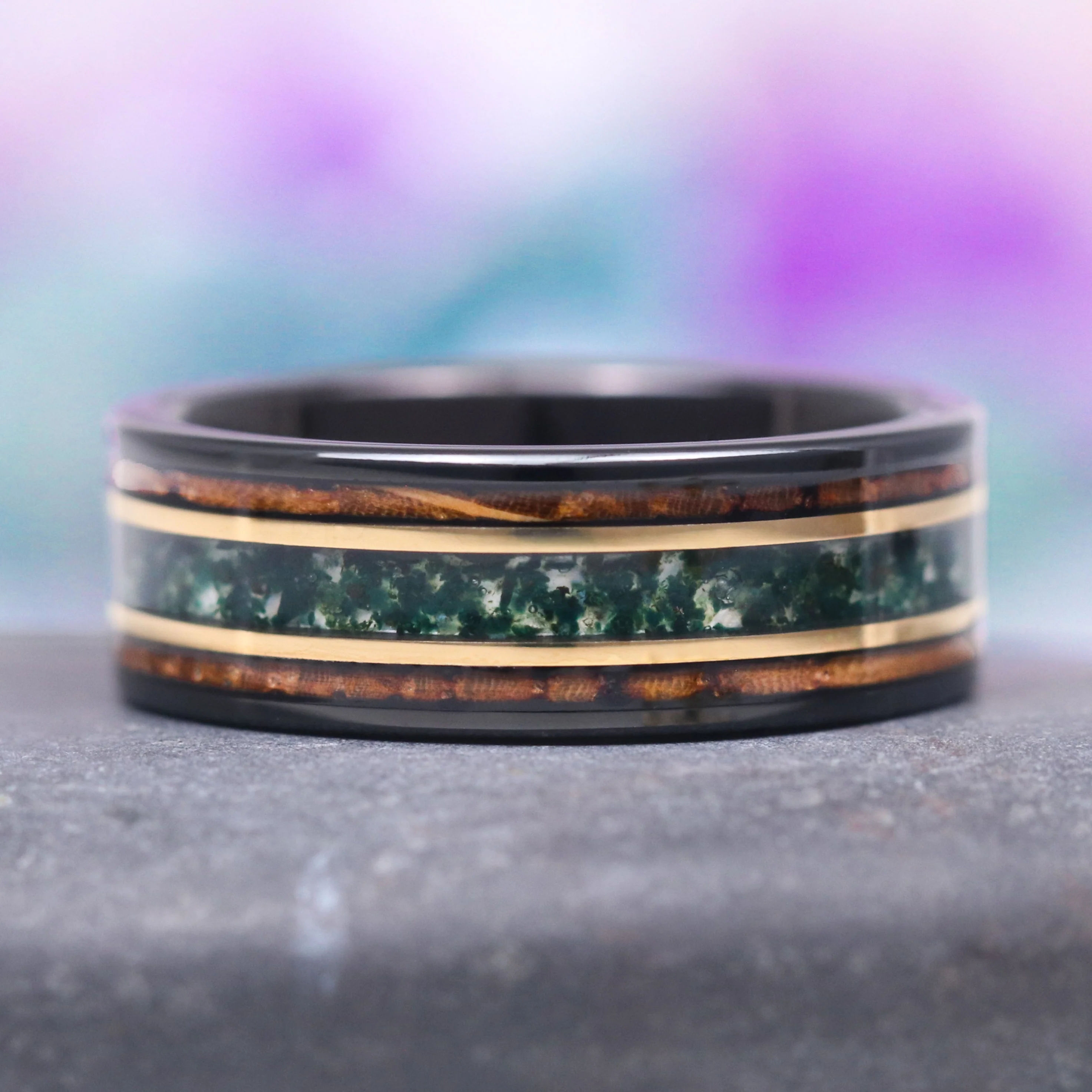 Skye Kite® Green Moss Agate & Whiskey Barrel Couples Ring Set - Image 3