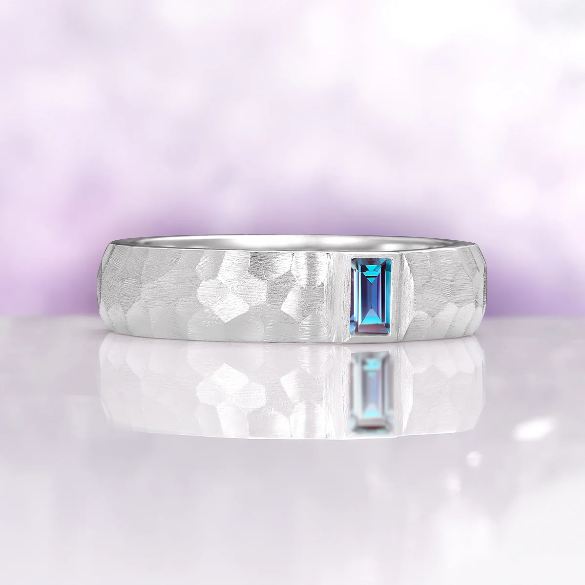 Alexandrite Hammered Wedding Band in Sterling Silver (5.5mm) - Image 4